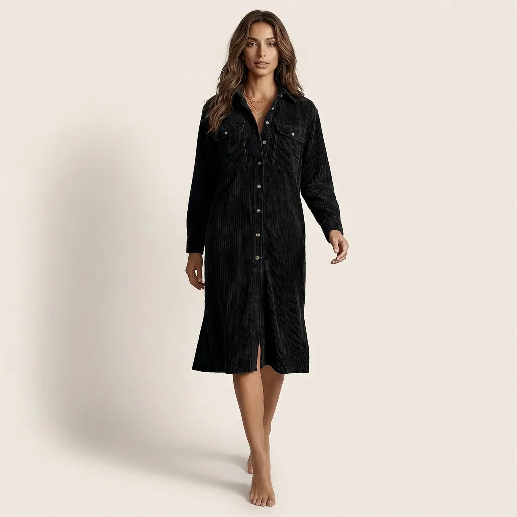 Corduroy Button-Down Midi Dress