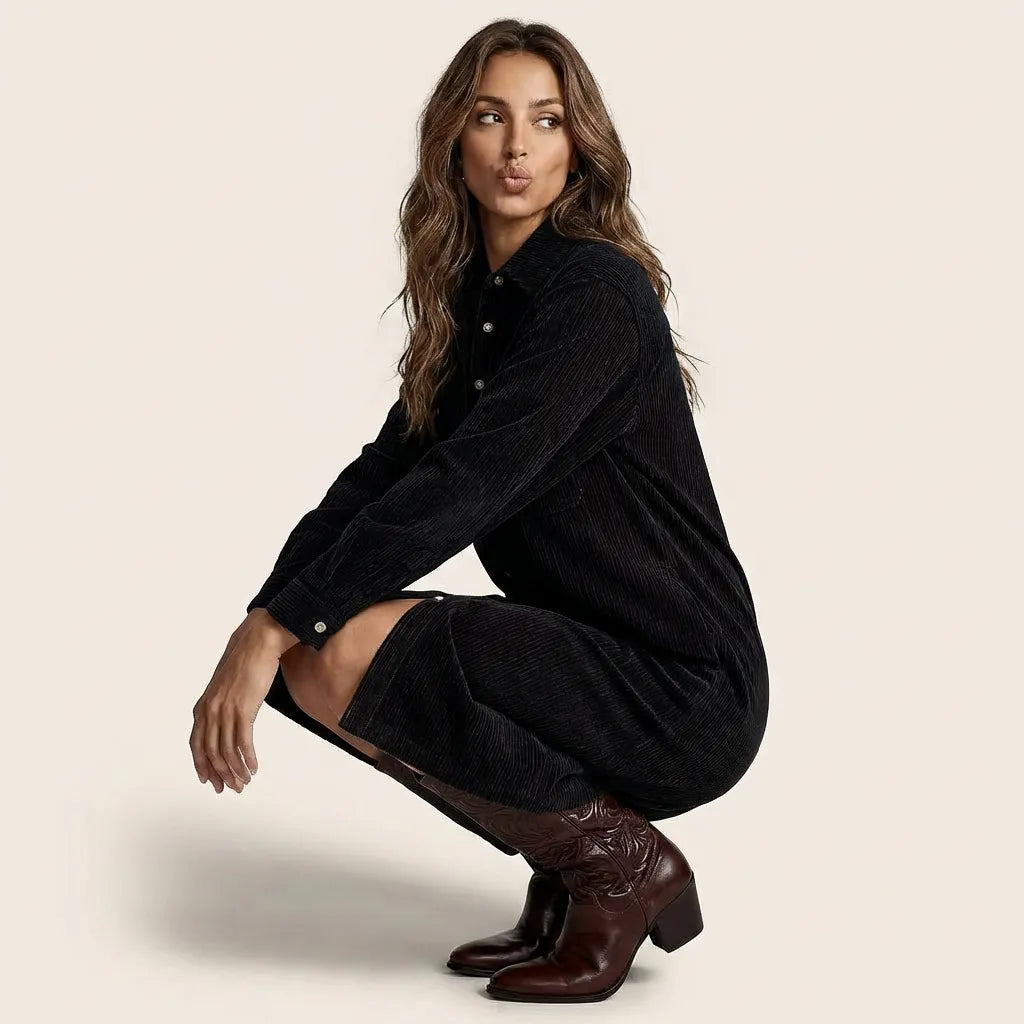 Corduroy Button-Down Midi Dress