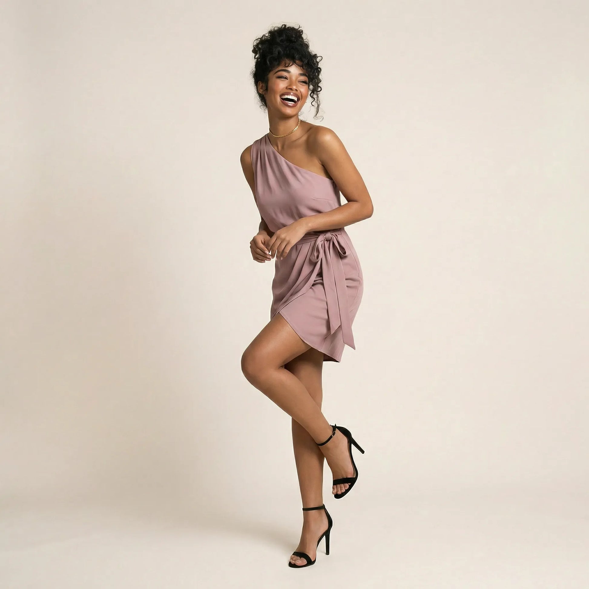 Elegant One-Shoulder Wrap Mini Dress