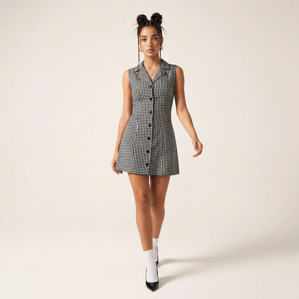 Sleeveless Gingham Mini Dress