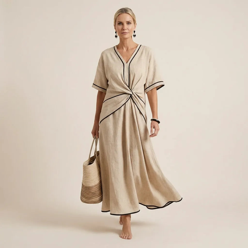 Chic Tie-Waist A-Line Summer Maxi Dress