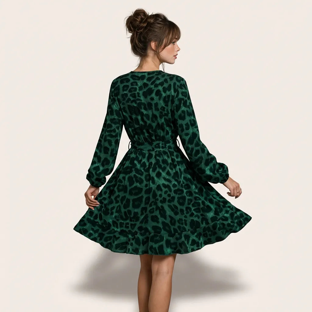 Leopard Long Sleeve Mini Wrap Dress