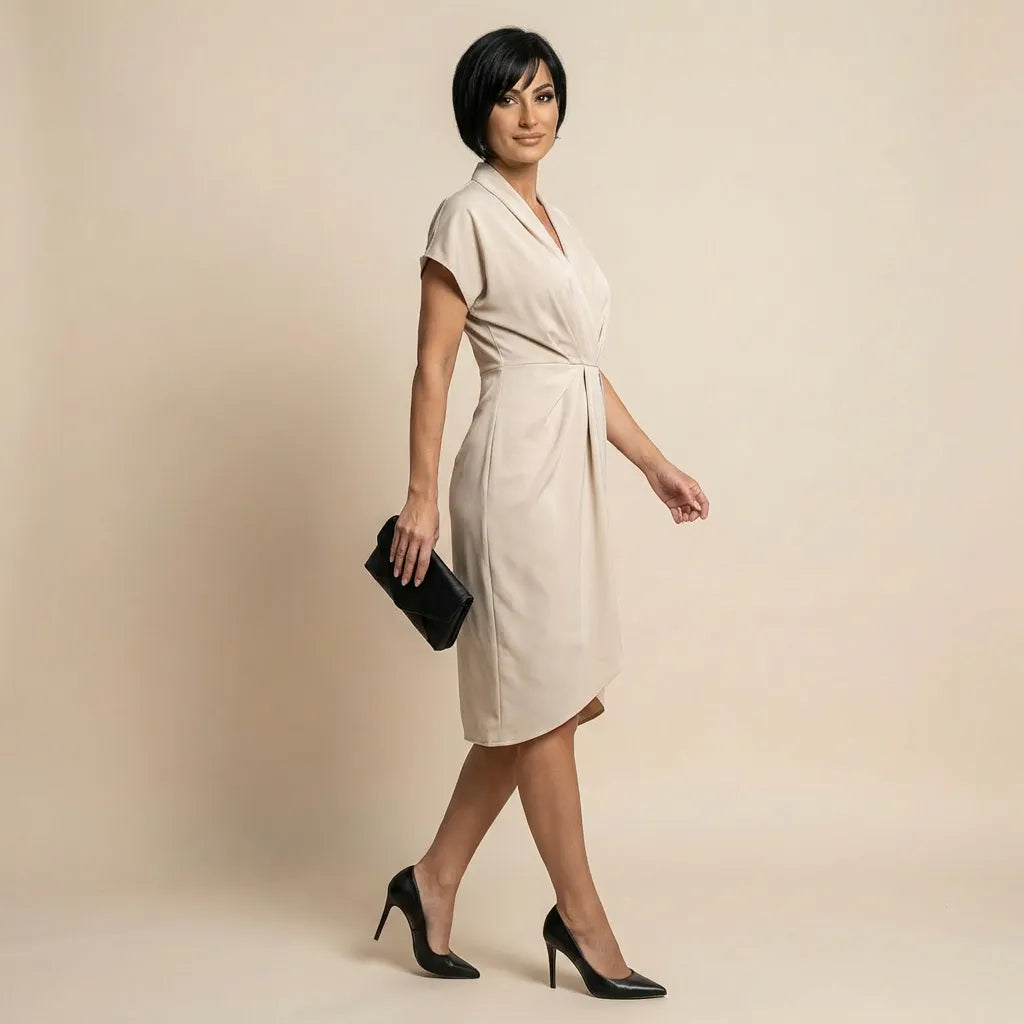 Pleated Wrap Midi Dress