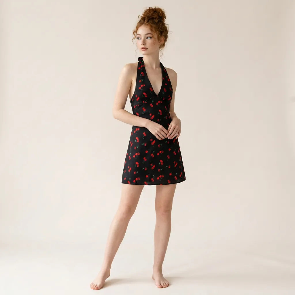 Cherry Noir Halter Mini Dress