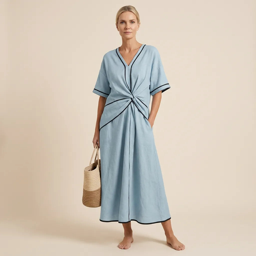 Chic Tie-Waist A-Line Summer Maxi Dress