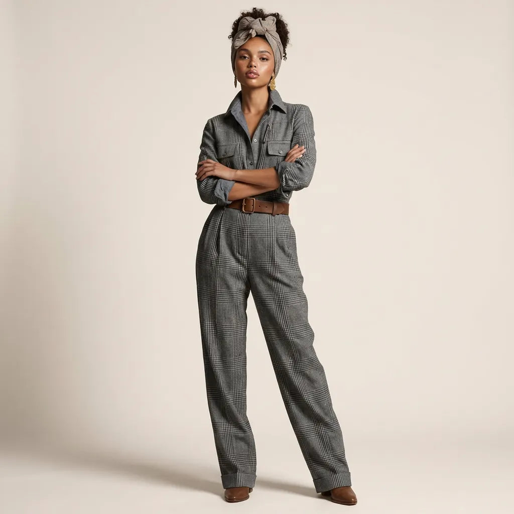 Heritage Plaid Tailored Utility Jumpsuit