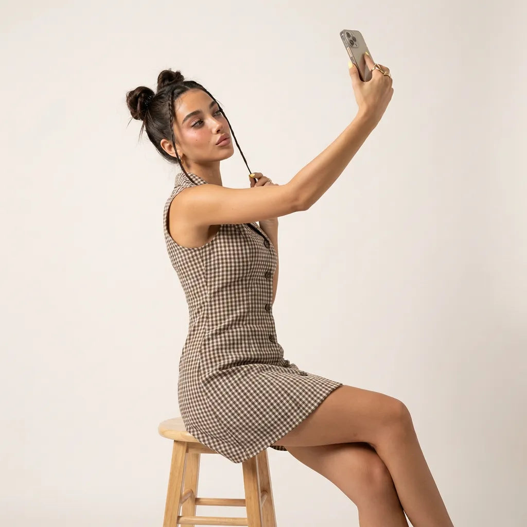 Sleeveless Gingham Mini Dress