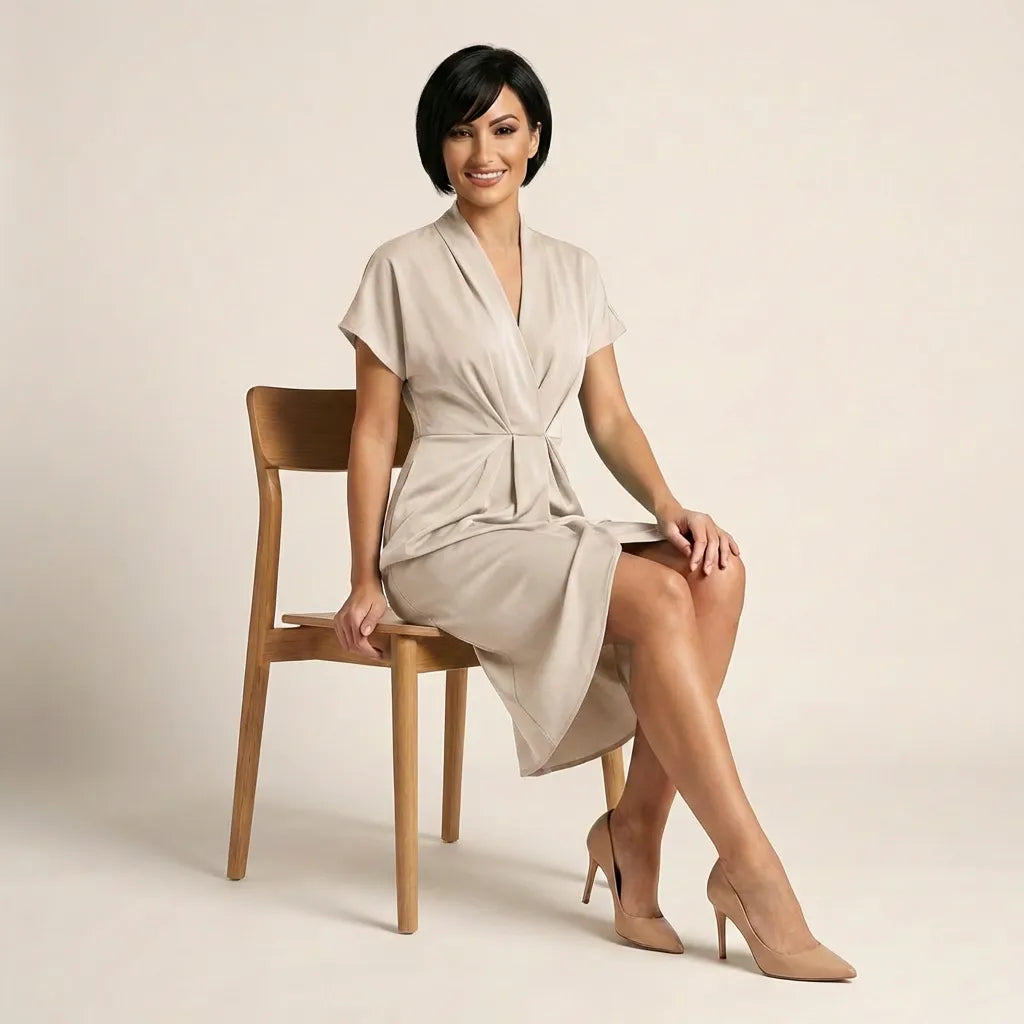 Pleated Wrap Midi Dress