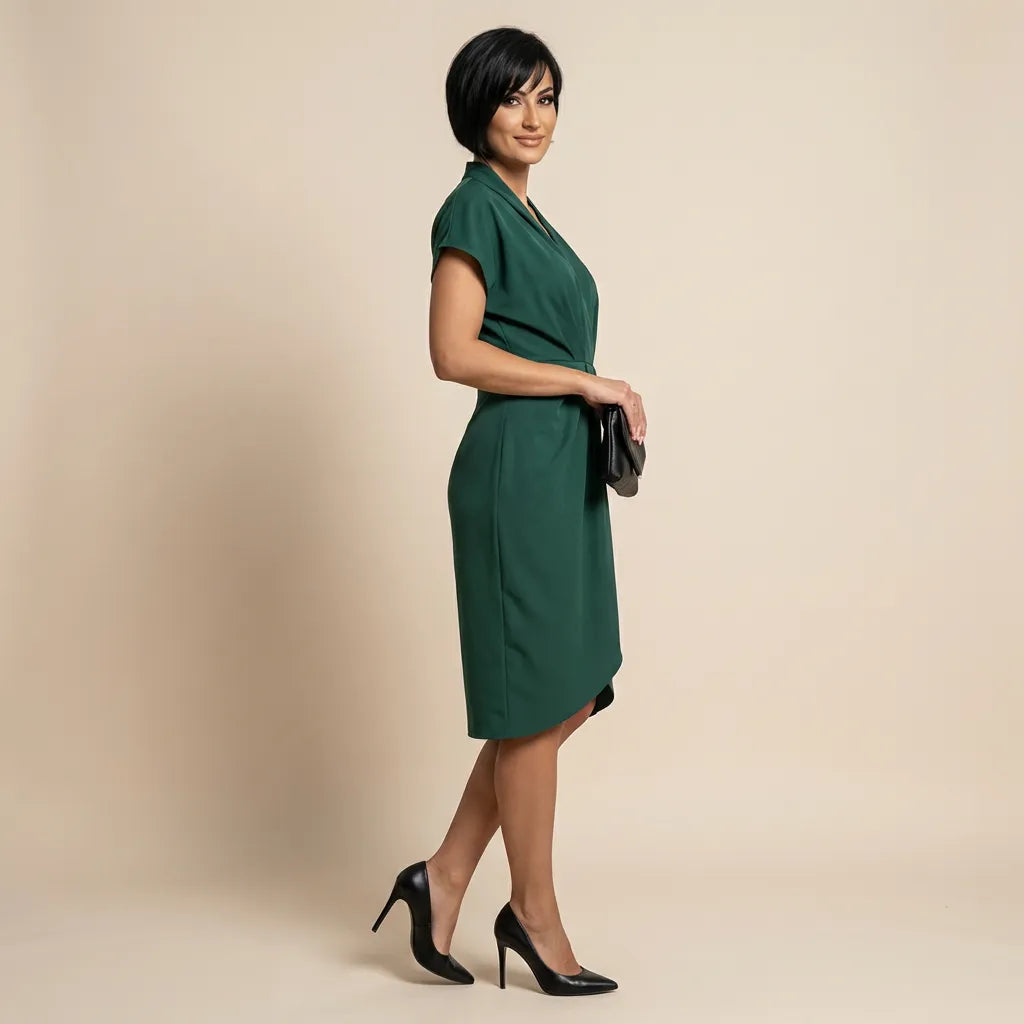 Pleated Wrap Midi Dress