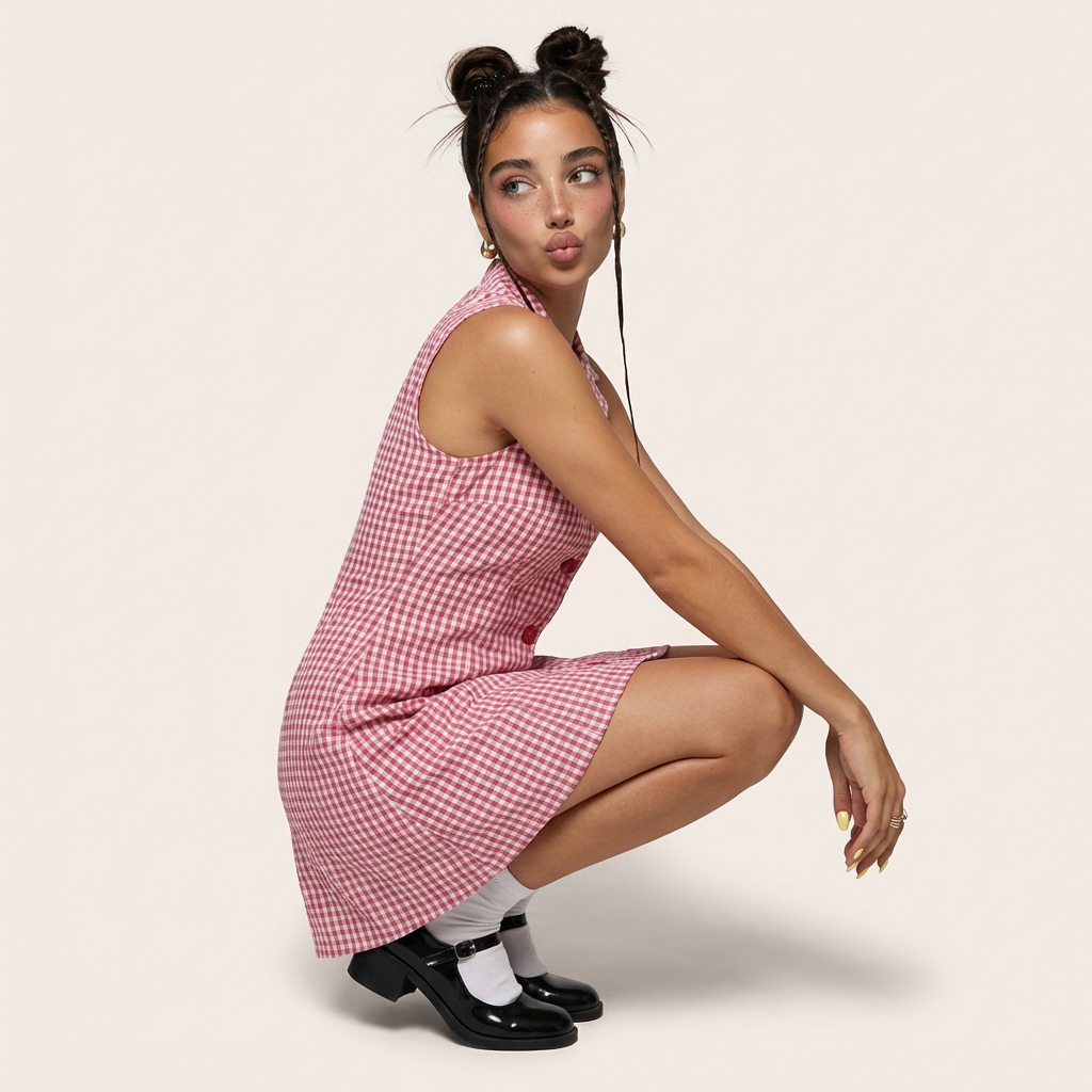 Sleeveless Gingham Mini Dress