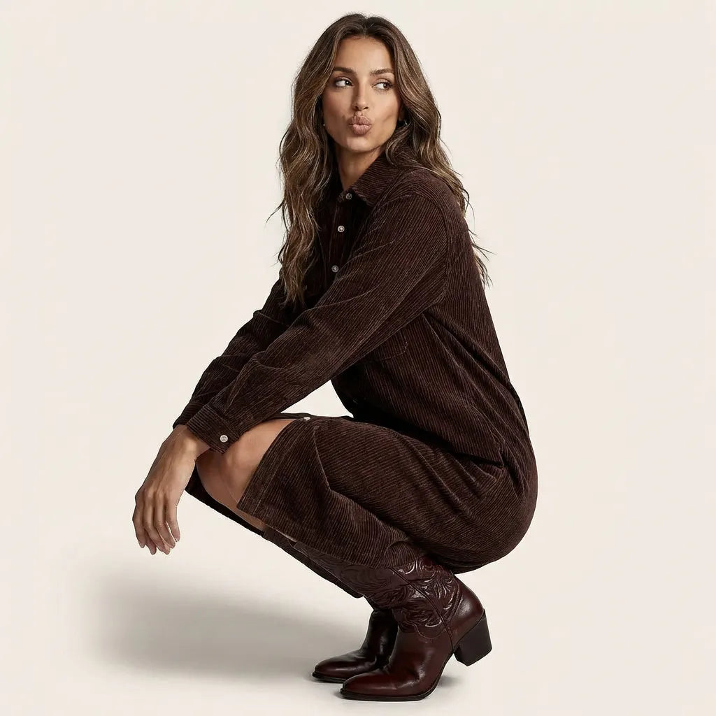 Corduroy Button-Down Midi Dress