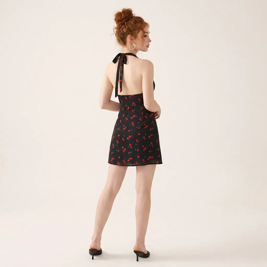 Cherry Noir Halter Mini Dress