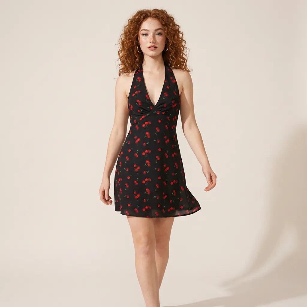 Cherry Noir Halter Mini Dress