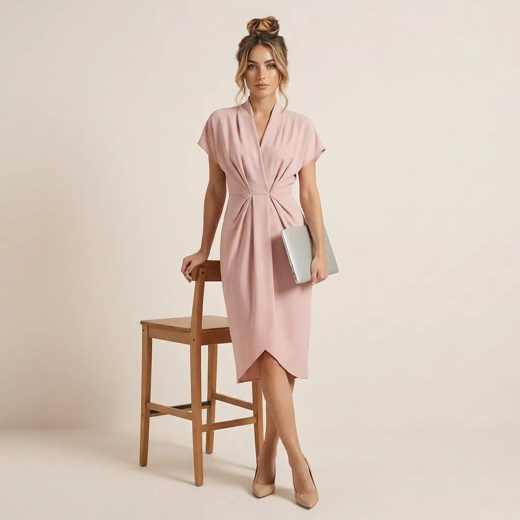 Pleated Wrap Midi Dress