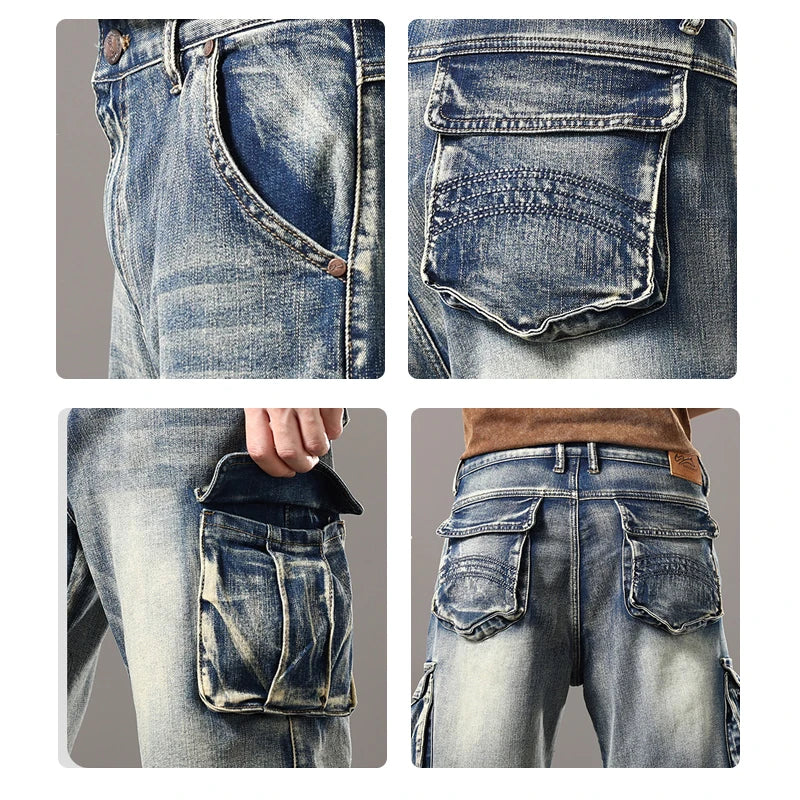 Rustic Denim Cargo Shorts