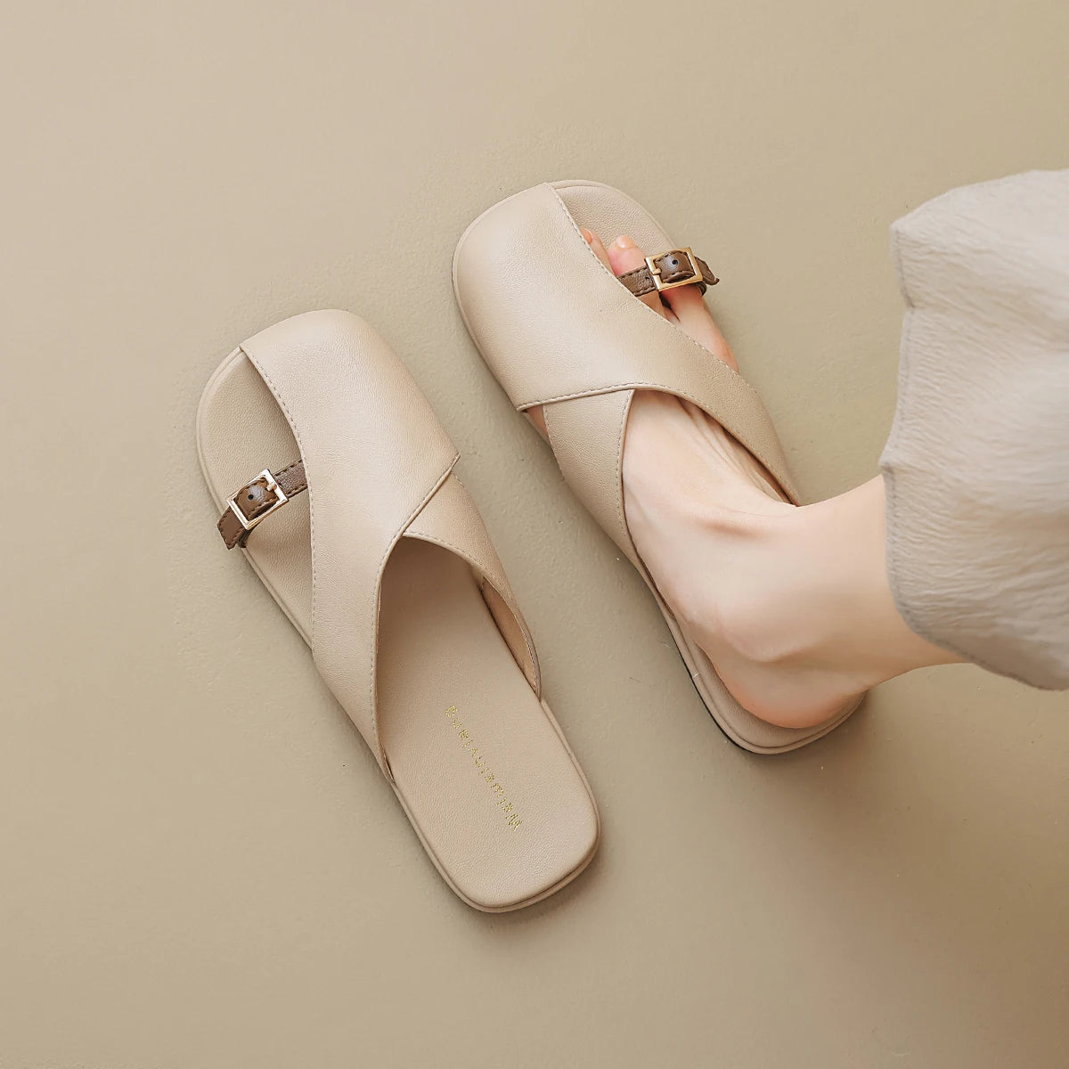 Crescent Leather Slippers