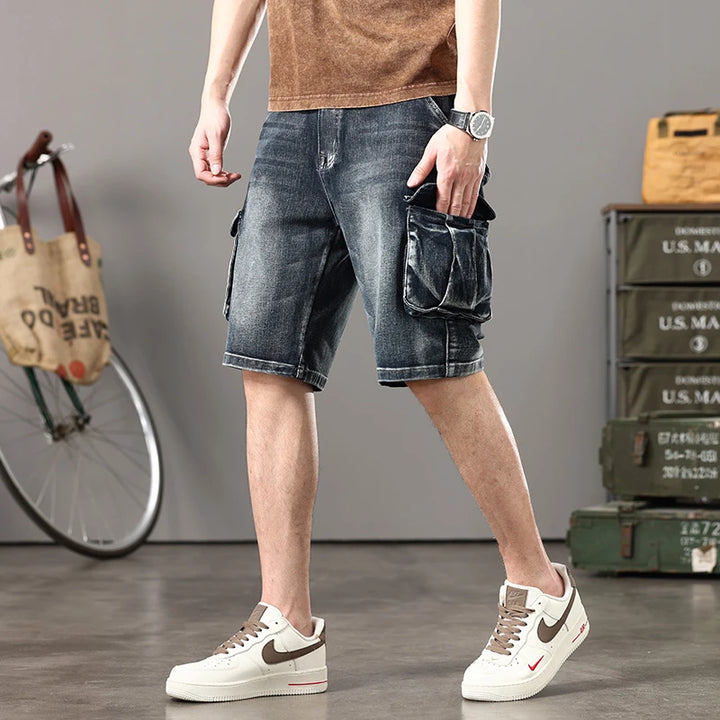 Rustic Denim Cargo Shorts