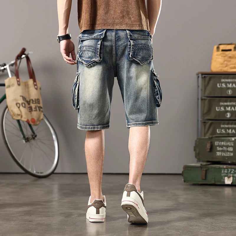 Rustic Denim Cargo Shorts