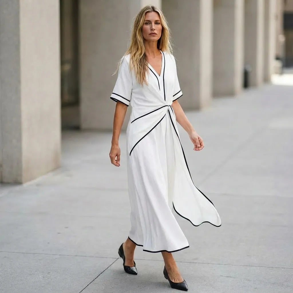 Chic Tie-Waist A-Line Summer Maxi Dress