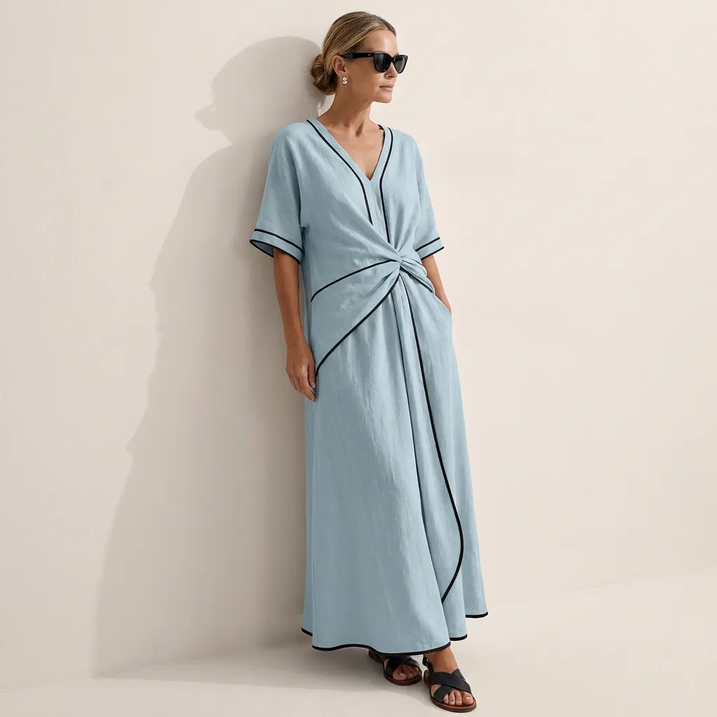 Chic Tie-Waist A-Line Summer Maxi Dress