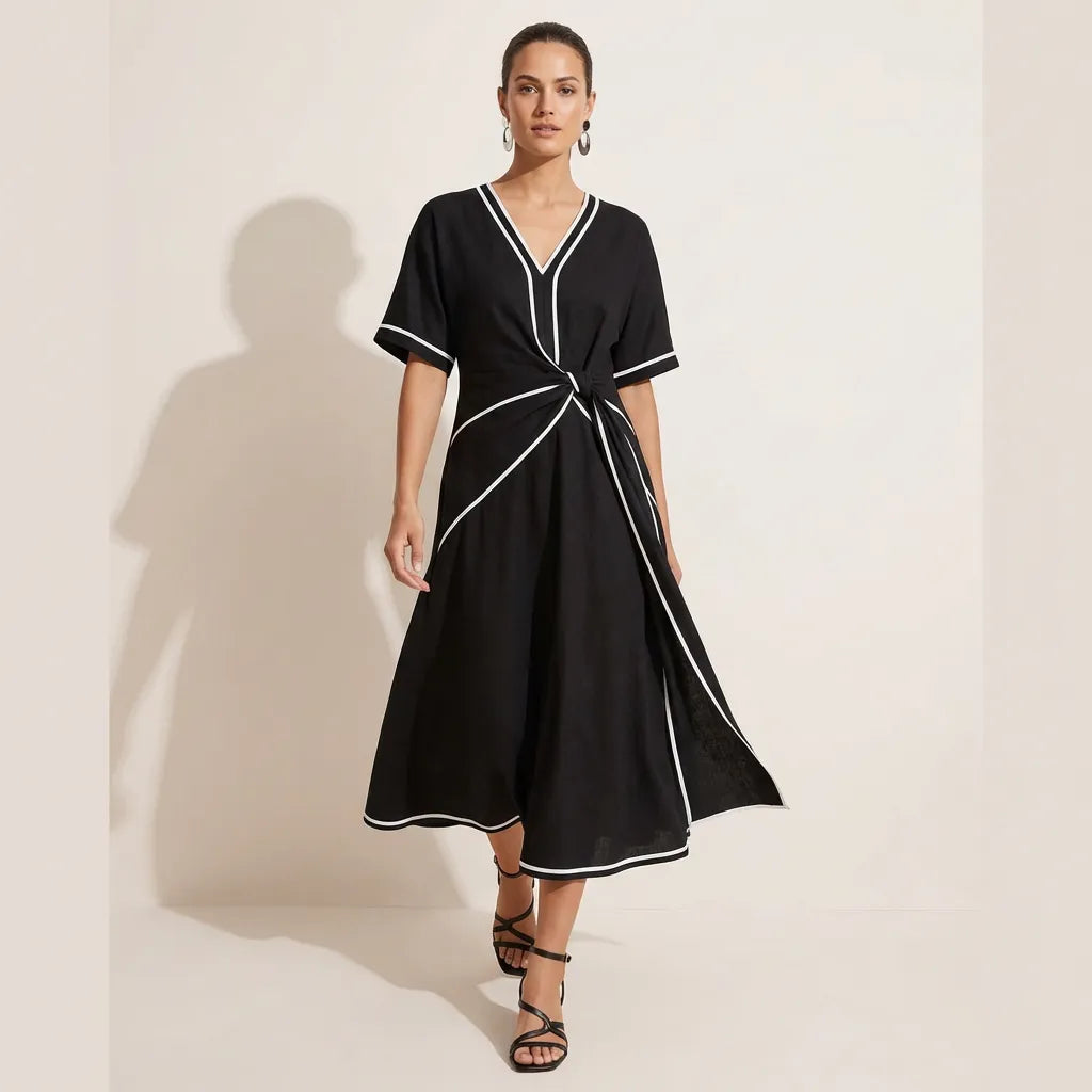 Chic Tie-Waist A-Line Summer Maxi Dress