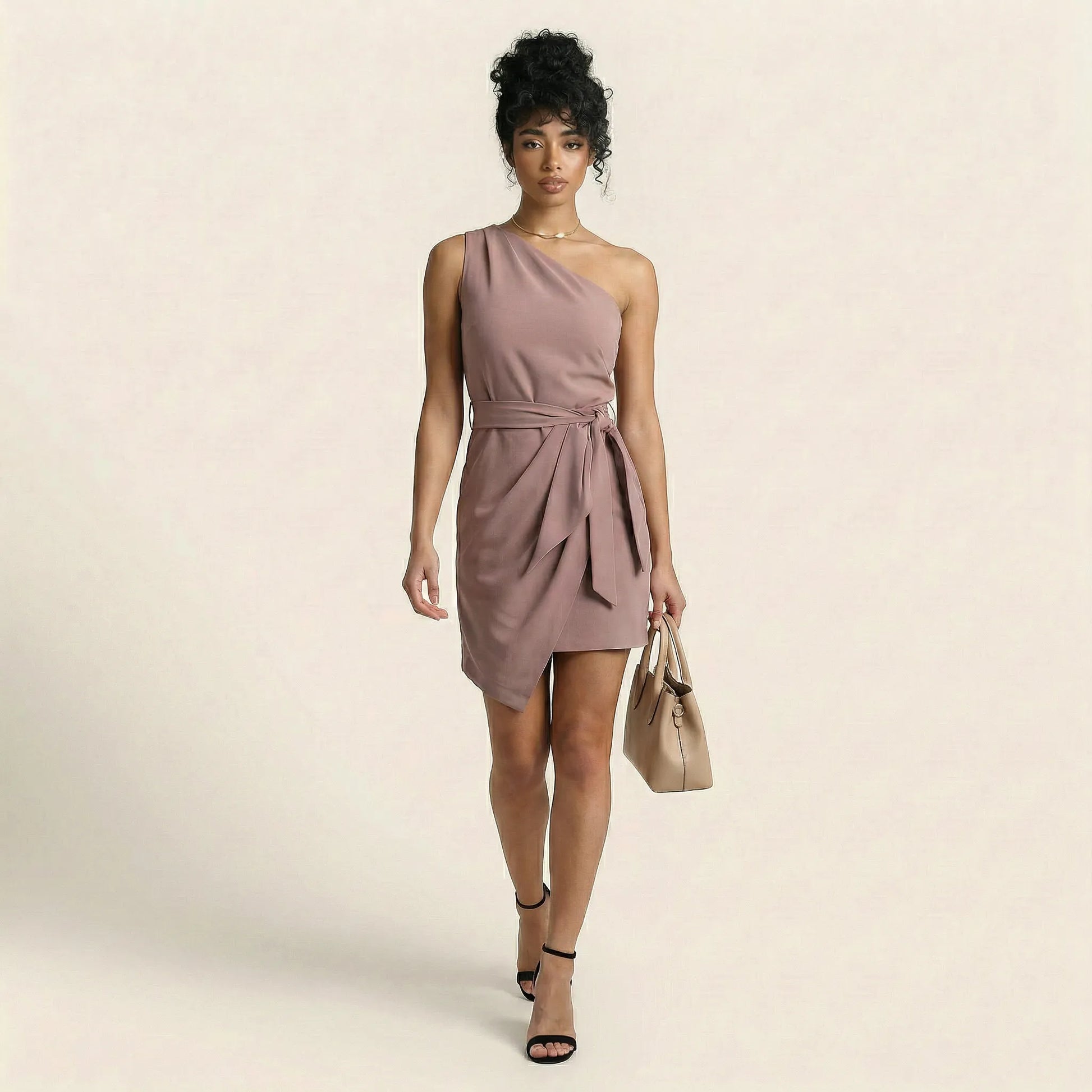 Elegant One-Shoulder Wrap Mini Dress