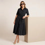 A - Line Midi Shirt Dress with Waist Tie BlackXSM-017-BLACK-XS