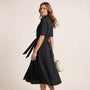 A - Line Midi Shirt Dress with Waist Tie BlackXSM-017-BLACK-XS