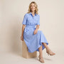 A - Line Midi Shirt Dress with Waist Tie BlueXSM-017-BLUE-XS