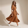 A - Line Midi Shirt Dress with Waist Tie BronzeXSM-017-BRONZE-XS