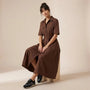A - Line Midi Shirt Dress with Waist Tie BrownXSM-017-BROWN-XS