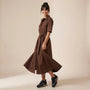 A - Line Midi Shirt Dress with Waist Tie BrownXSM-017-BROWN-XS