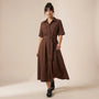A - Line Midi Shirt Dress with Waist Tie BrownXSM-017-BROWN-XS