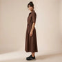 A - Line Midi Shirt Dress with Waist Tie BrownXSM-017-BROWN-XS
