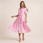 A - Line Midi Shirt Dress with Waist Tie PinkXSM-017-PINK-XS