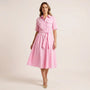 A - Line Midi Shirt Dress with Waist Tie PinkXSM-017-PINK-XS