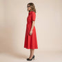 A - Line Midi Shirt Dress with Waist Tie RedXSM-017-RED-XS