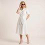 A - Line Midi Shirt Dress with Waist Tie WhiteXSM-017-WHITE-XS