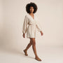 Black Deep V - Neck Balloon Sleeve Mini Dress BeigeSM-044-BEIGE-S