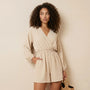 Black Deep V - Neck Balloon Sleeve Mini Dress BeigeSM-044-BEIGE-S