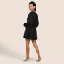 Black Deep V - Neck Balloon Sleeve Mini Dress BlackSM-044-BLACK-S