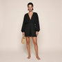 Black Deep V - Neck Balloon Sleeve Mini Dress BlackSM-044-BLACK-S