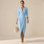 Blazer Style High Waist Midi Dress BlueSM-008-BLUE-S
