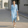 Blazer Style High Waist Midi Dress BlueSM-008-BLUE-S