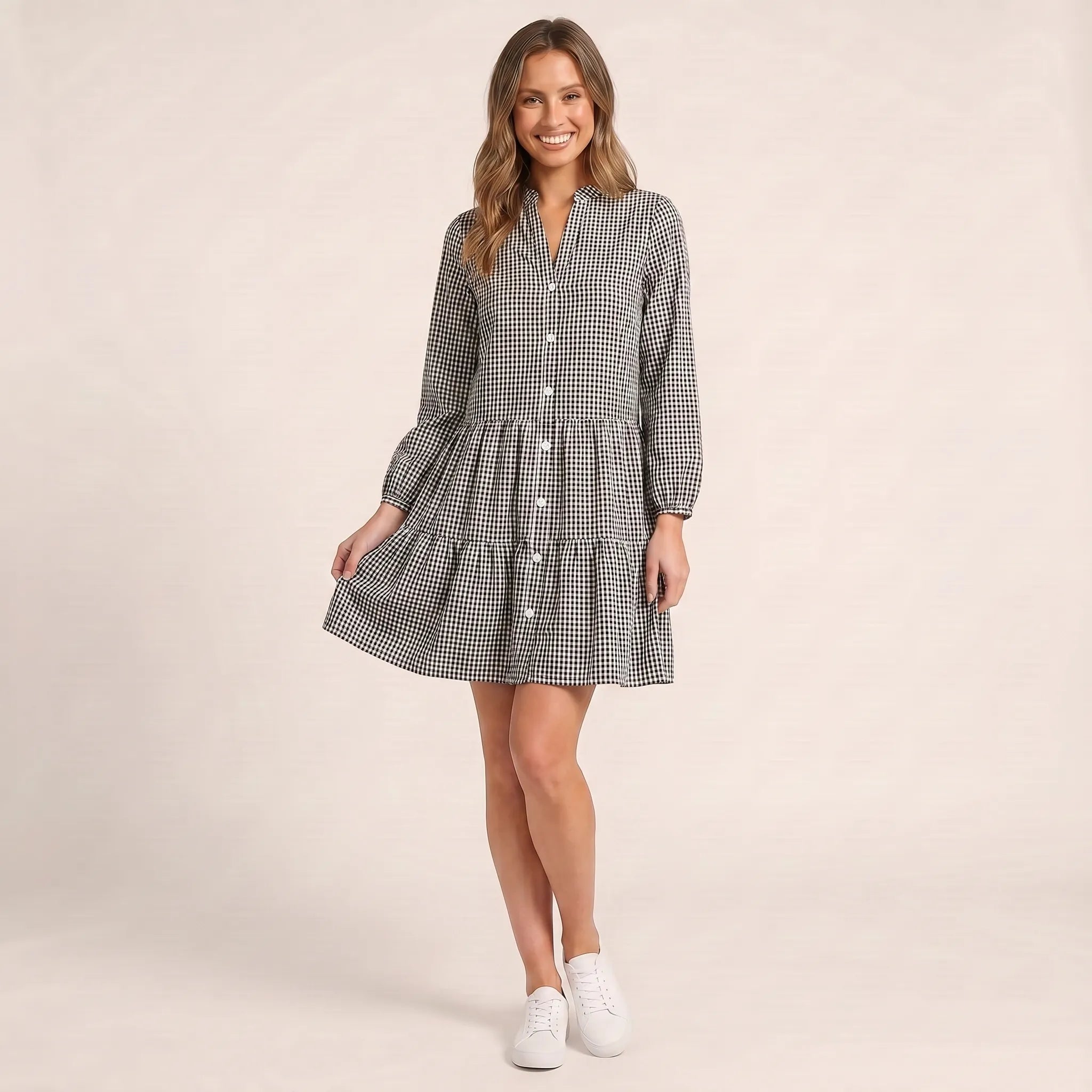Blush Picnic Gingham Mini Dress BlackSM-066-BLACK-S