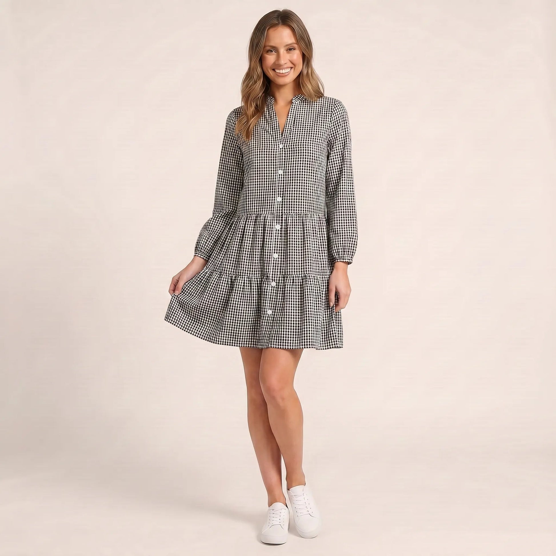 Blush Picnic Gingham Mini Dress BlackSM-066-BLACK-S