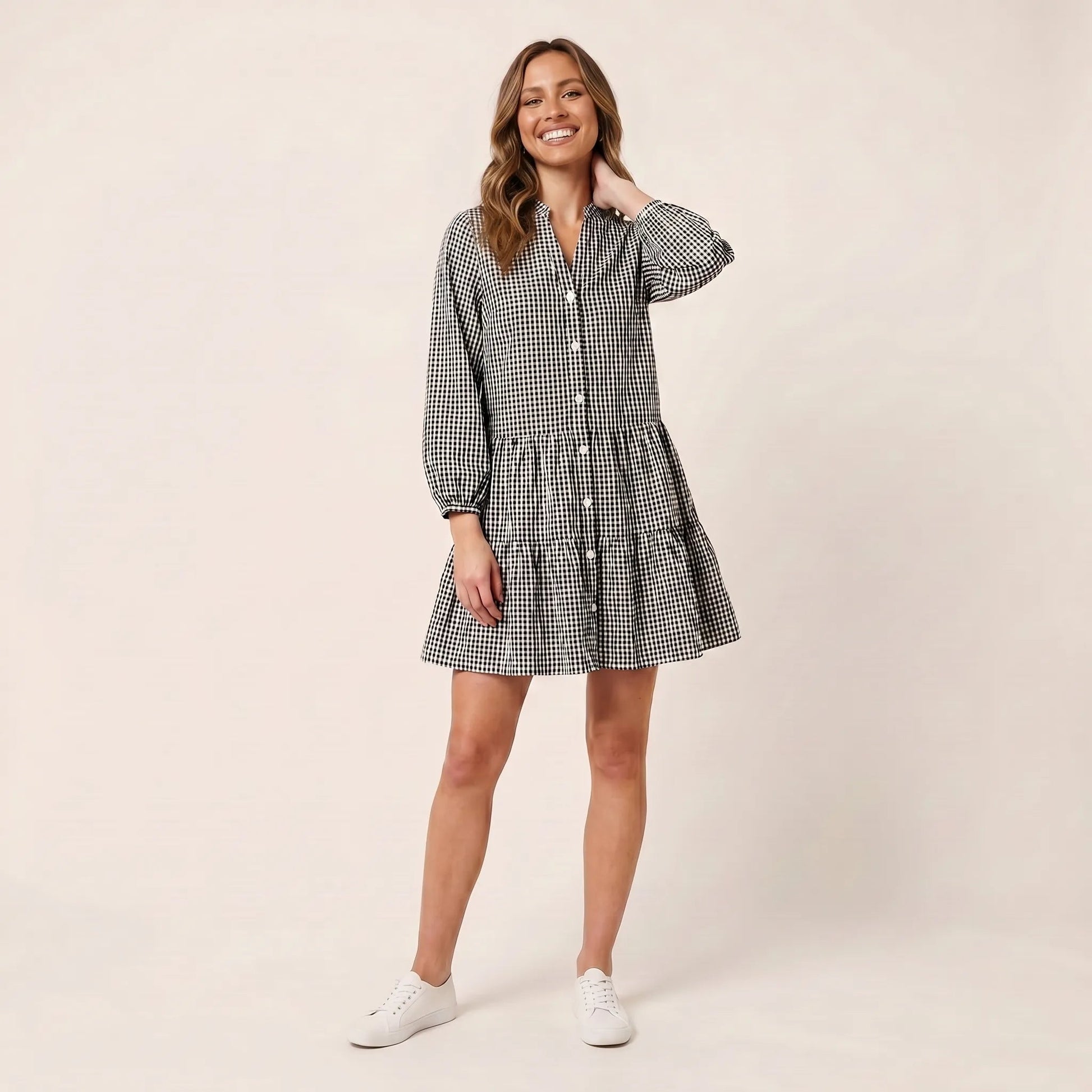 Blush Picnic Gingham Mini Dress BlackSM-066-BLACK-S