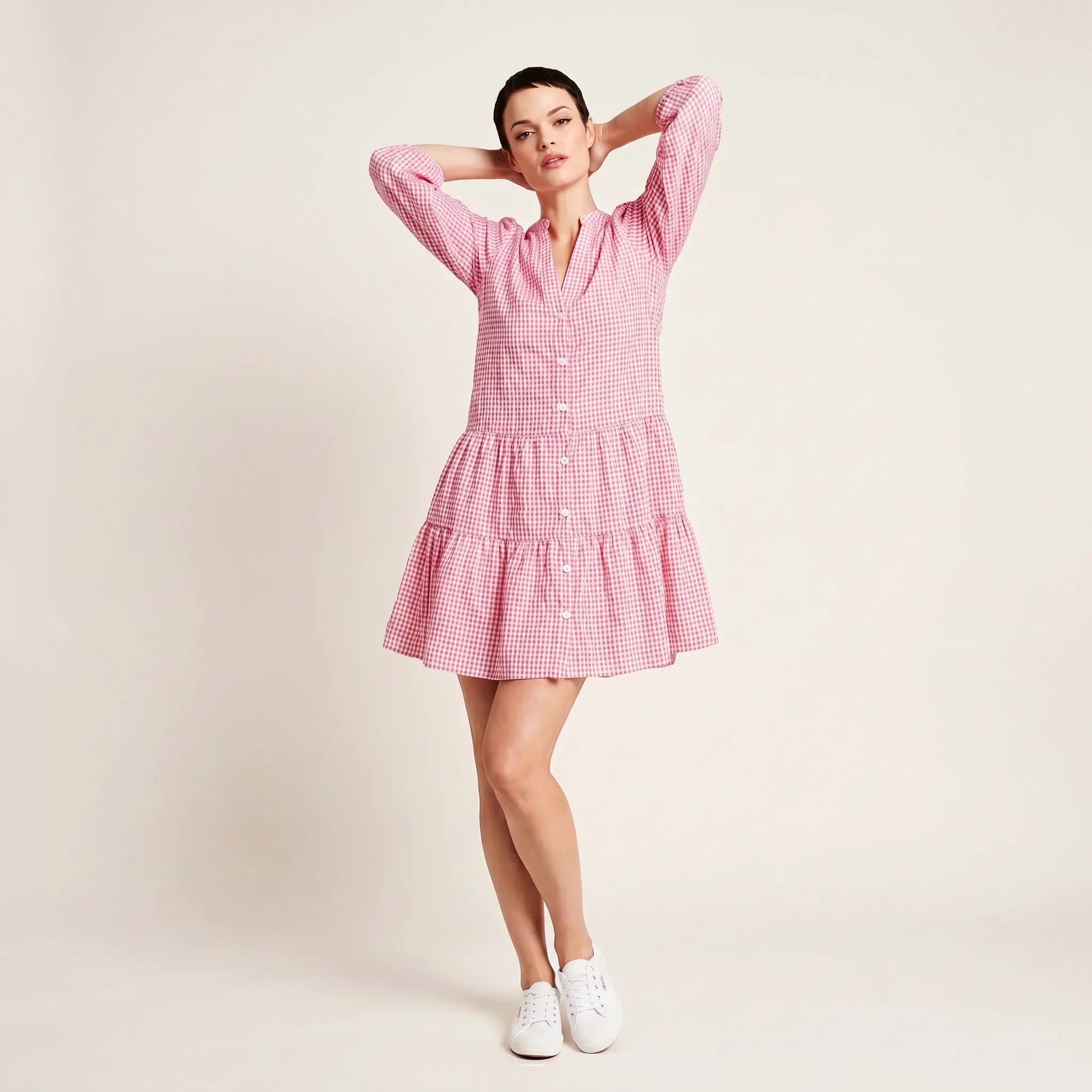 Blush Picnic Gingham Mini Dress PinkSM-066-PINK-S