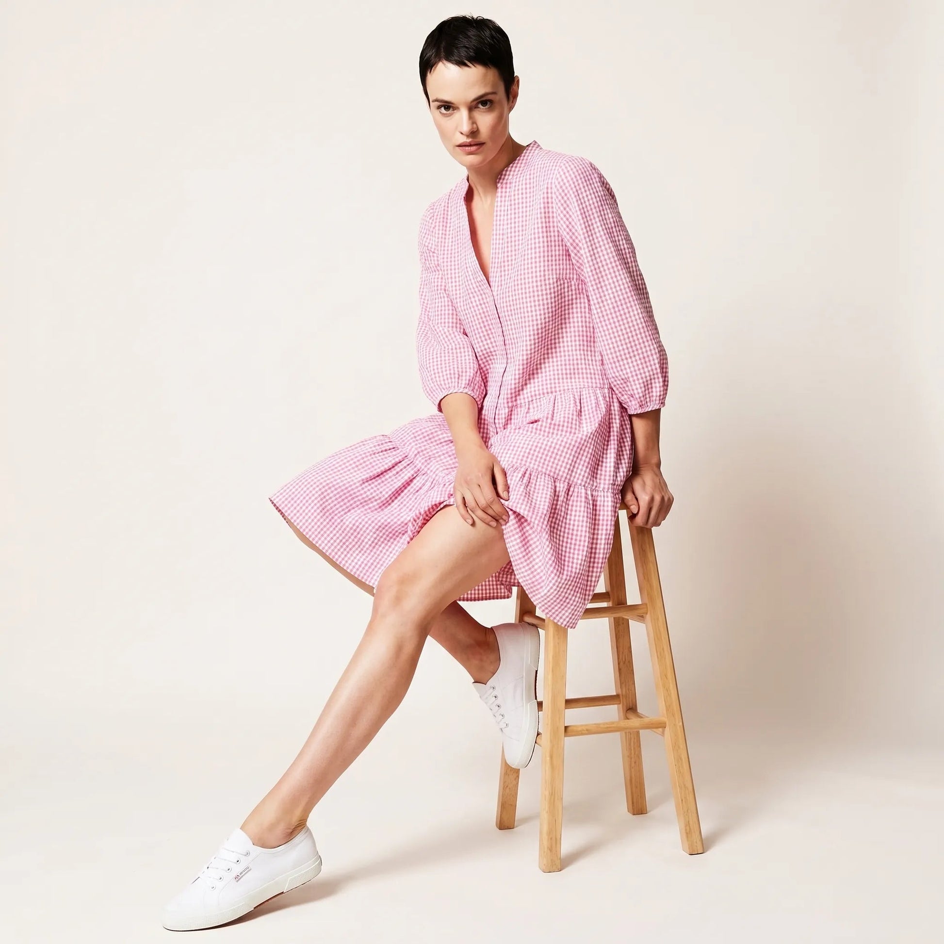 Blush Picnic Gingham Mini Dress PinkSM-066-PINK-S