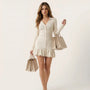Button - Front Long Sleeve Fit & Flare Mini Dress Off - WhiteSM-019-OFFWHITE-S